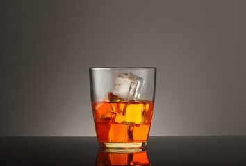 glass of whiskey with ice