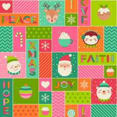 Cute christmas elements seamless grid pattern.