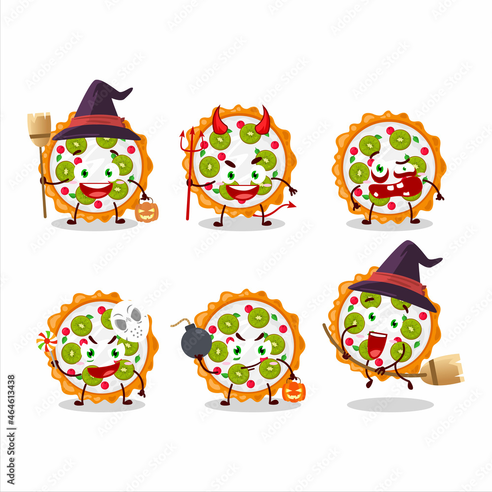 Poster Halloween expression emoticons with cartoon character of fruit tart