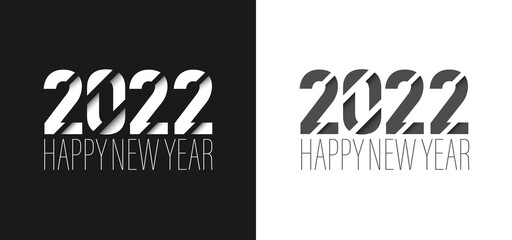 2022 3d numbers and Happy New Year greeting card. black and white modern design vector illustration