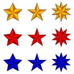 set 3D star icon. illustration of red, yellow, and blue star vector icon. can be use for the web, part of presentation, christmas design decorations, and others. vector