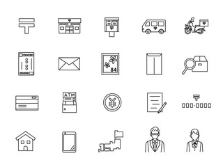 郵便局　線画　アイコン　セット　イラスト素材