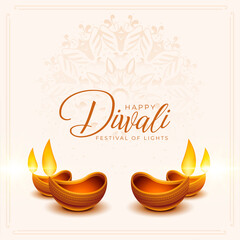 happy diwali festival greeting with diya oil lamps decoration © starlineart