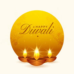 happy diwali celebration card with diya decoration