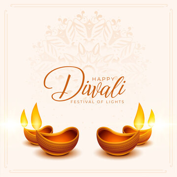 happy diwali festival greeting with diya oil lamps decoration