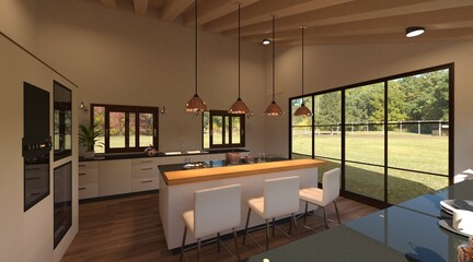 Kitchen in a country house 3d illustration