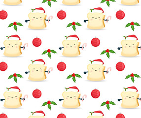 Cute bread with santa hat happy christmas day patterns