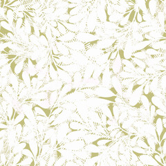Abstract botanical New Уear Christmas seamless surface with white winter snow-covered branches in pale light limited colors for textiles, fabrics, wallpaper, packaging, stationery