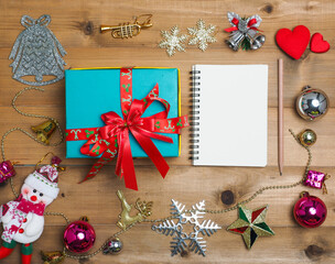 christmas decoration cute object with wood background .