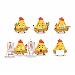 Artistic Artist of slice of custard tart cartoon character painting with a brush