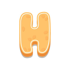 Gingerbread Cookies letter H. Cartoon letter with icing sugar covering. Vector illustration for your design.