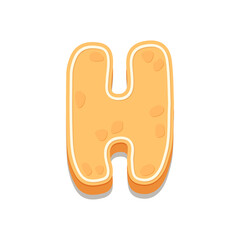 Gingerbread Cookies letter H. Cartoon letter with icing sugar covering. Vector illustration for your design.