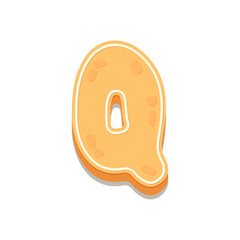 Gingerbread Cookies letter Q. Cartoon letter with icing sugar covering. Vector illustration for your design.