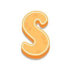 Naklejka premium Gingerbread Cookies letter S. Cartoon letter with icing sugar covering. Vector illustration for your design.