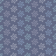 Simple seamless winter pattern with poinsettias. Cute floral Christmas texture. Line objects. Hand drawn vector background for card, gift, packaging, wrapping paper, wallpaper, fabric, textile.