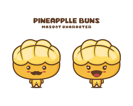 pineapple bun cartoon mascot, Hong Kong style bread vector illustration