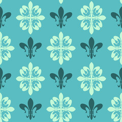 Vintage background pattern with floral ornaments on a green background. Seamless background for wallpaper, textures. Vector image. 
