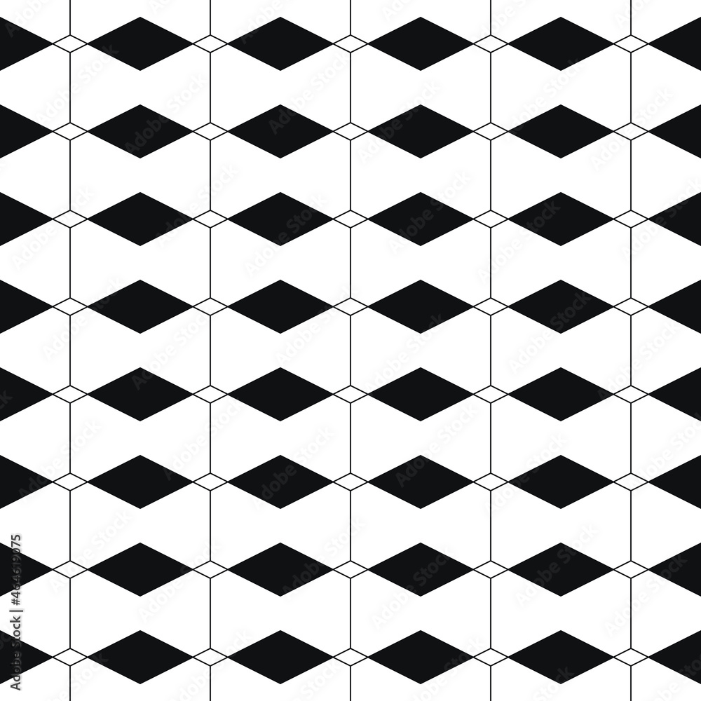 Aufkleber Black rhombuses on a white background. Vector with rhombuses going in a horizontal row. Seamless pattern and minimalism of rhombuses.