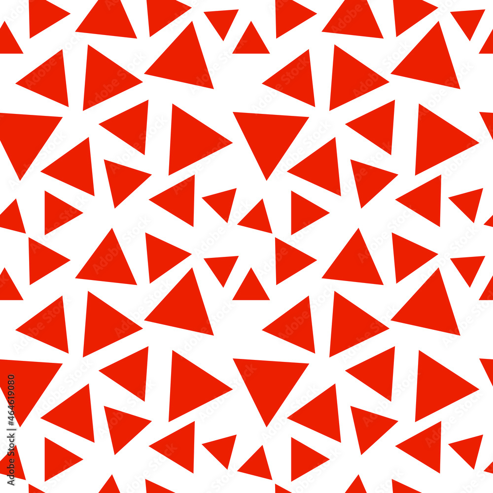 Fototapete Red triangles in a chaotic arrangement. Vector with red regular triangles of different sizes.