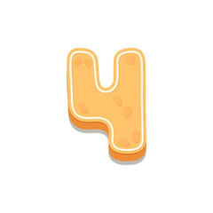 Gingerbread Cookies number four, 4. Cartoon number with icing sugar covering. Vector illustration for your design.