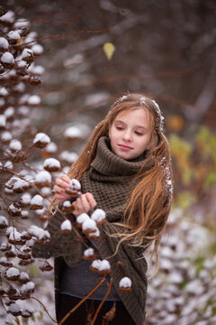 cute girl resting in nature on a winter day
