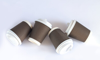 Eco friendly biodegradable paper cups isolated on white background