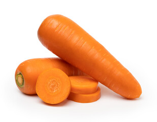 carrots and slices isolated on white background,  clipping path.