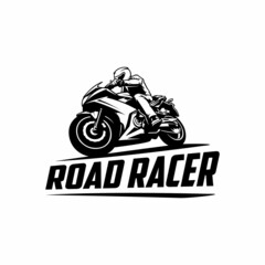 biker riding motorcycle logo vector on white background