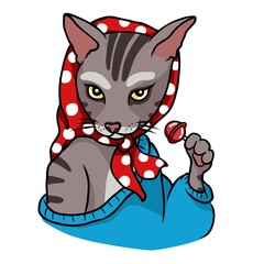 Beauty female Tabby cat vintage fashion style cartoon vector illustration - 464620427