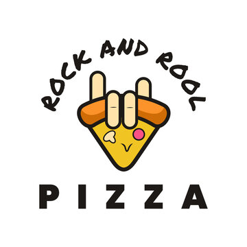 rock and roll pizza logo vector illustration