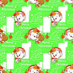 cute cat cartoon character Christmas seamless pattern