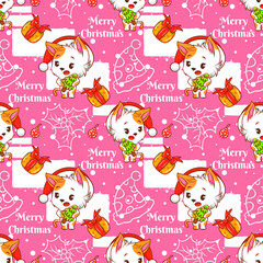 cute cat cartoon character Christmas seamless pattern