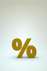 3D illustration of the golden percentage on a white isolated background. Gold 3D percentage icon on a white background. Object of the golden icon. 3D graphics