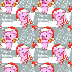 cute pig cartoon character Christmas seamless pattern
