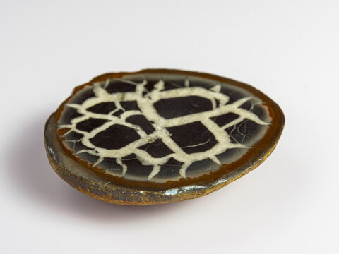 Septaria on a white background. Turtle stone. Dragonstone.