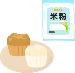 袋入りの米粉と蒸しパン