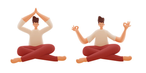 Yoga et bien être, illustration 3D d'un homme en posture de méditation