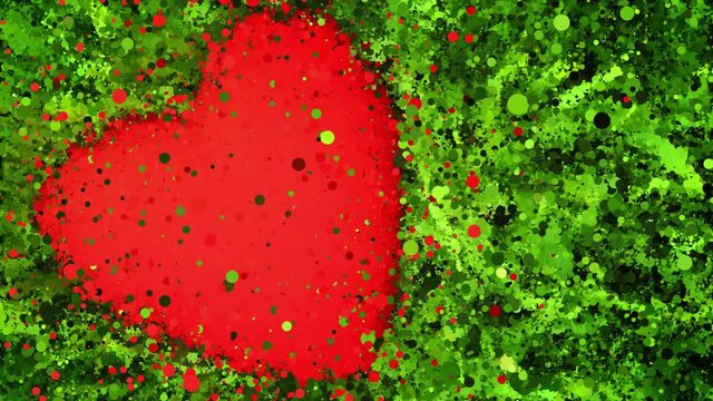 Colorful animation of the appearance of lovers' hearts from a vortex cloud consisting of small multicolored particles. Hearts are united in love. A postcard and a picture for Valentine's Day.
