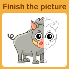 Connect the dot and complete the picture. Simple coloring boar. Drawing game for children