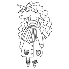 Black line Unicorn for coloring book or page