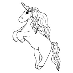 Black line Unicorn for coloring book or page