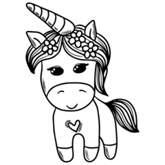 Black line Unicorn for coloring book or page