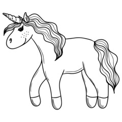 Black line Unicorn for coloring book or page