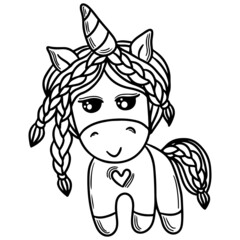 Black line Unicorn for coloring book or page