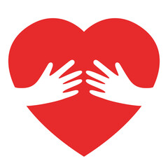hand embracing red heartwith love vector illustrator, embracing love symbol 