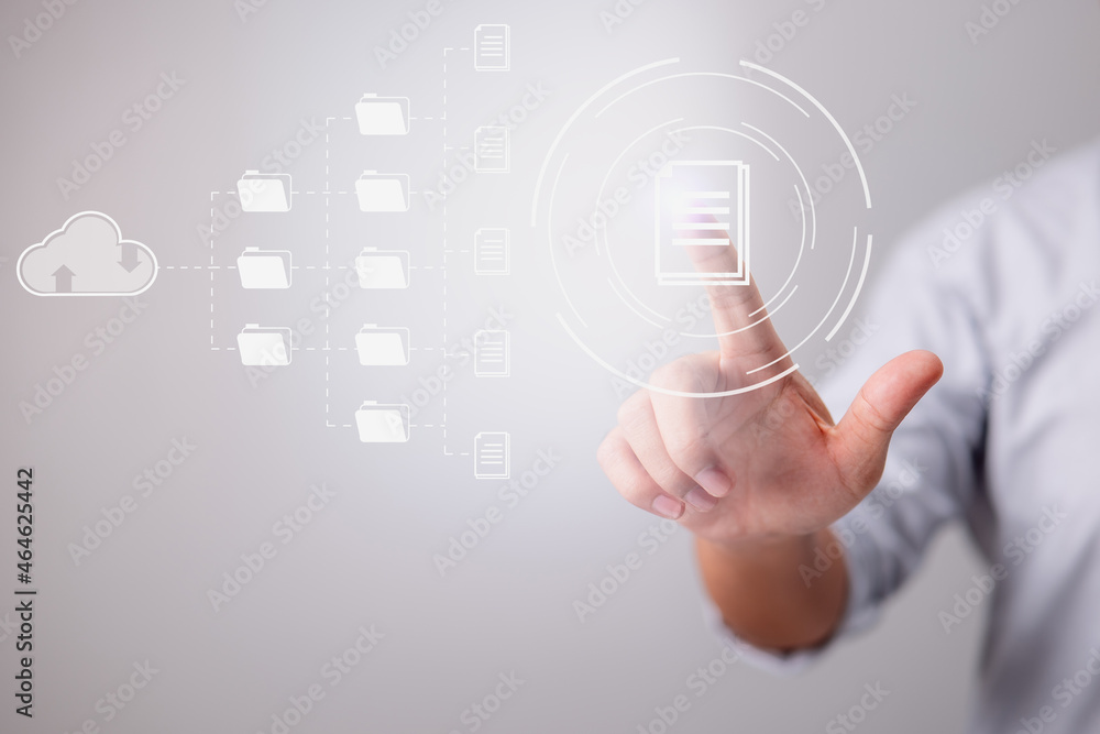 Aufkleber Manage files, knowledge, and document in an enterprise with ERP, use a Document Management System (DMS), online documentation database, and process automation. Business technology for corporations.