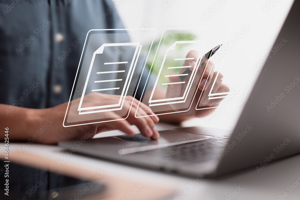 Poster Concept of document management using symbols on a virtual screen, ERP