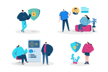 Fototapeta na wymiar Protection and security of data with icons and informations, cybersecurity flat illustrations