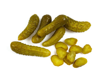 small pickled cucumbers isolated on white backrgound