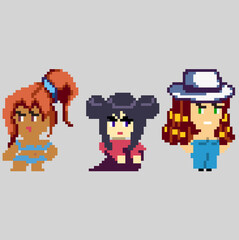 Set of pixel characters in art style